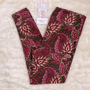 Fuchsia and Army Green Damask/Paisley Leggings | Lularoe | TC